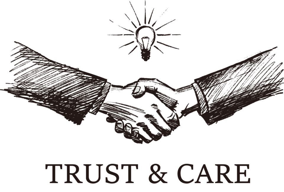信頼と心配りを表す握手のイラスト TRUST & CARE